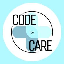 Blue cross in a white circle incorporating the phrase "Code to care"